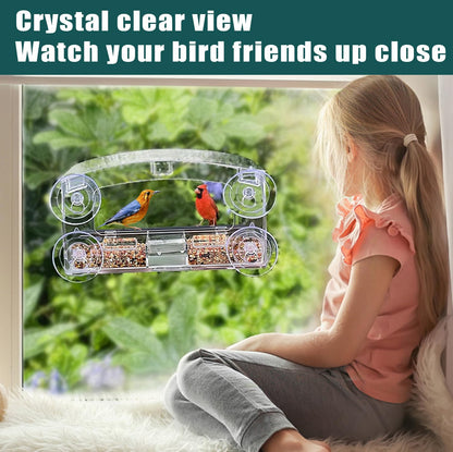 WLLKOO Window Bird Feeder 2 Pack with Strong Suction Cups, Clear Bird feeders for Viewing, Bird Feeders for Outdoors Outside with Drain Holes