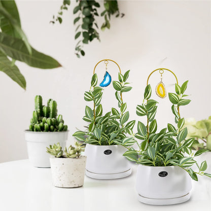 Ceiner 2PCS Small Gold Trellis for Climbing Plants Indoor, Mini Metal Houseplant Climber Support for Potted Plants, Boho Decorative Pot Lattice with Agate for Hoya, Pothos, Ivy, Philodendron