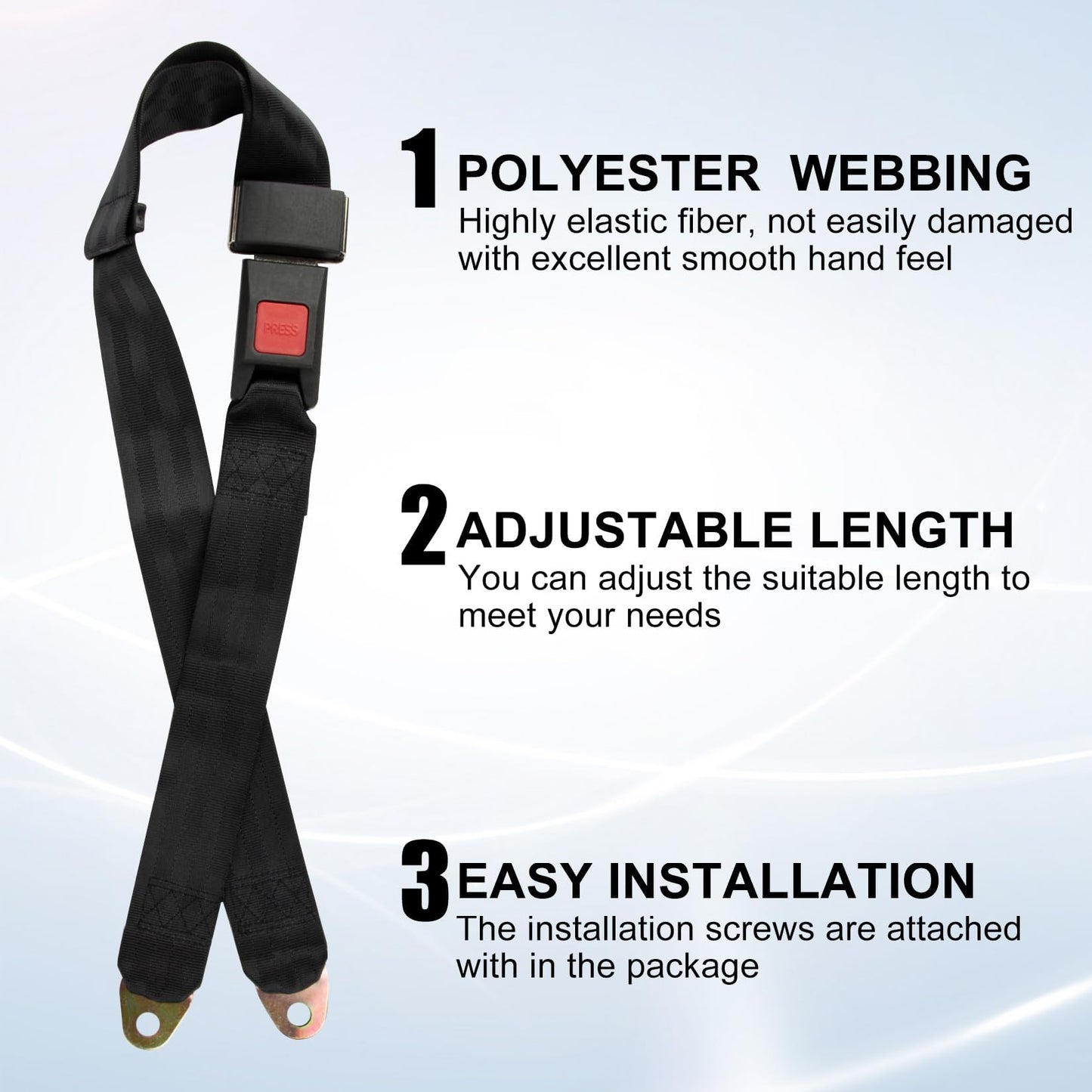 2 Point Seat Belt Adjustable Seatbelts Kit Compatible With Mobility Scooter, Electric Wheelchair, Bus, school bus, forklift, Black Color, 2 Pack(Black, 35''-50'')