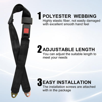 2 Point Seat Belt Adjustable Seatbelts Kit Compatible With Mobility Scooter, Electric Wheelchair, Bus, school bus, forklift, Black Color, 2 Pack(Black, 35''-50'')