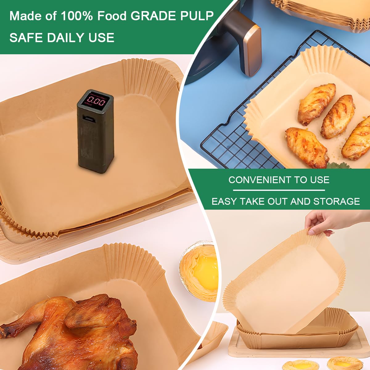 225PCS Air Fryer Liners for Ninja Foodi Dual Air Fryer DZ201/DZ401, Air Fryer Parchment Paper Liners, Rectangle Disposable Paper Liner,Airfryer Liners Baking Paper Air Fryer Accessories