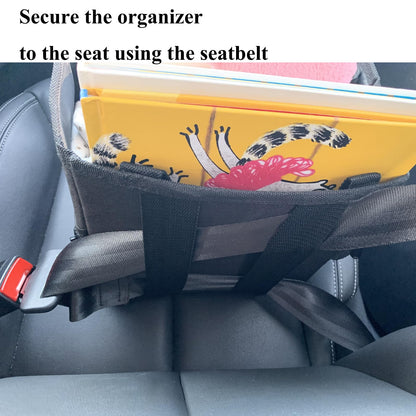 VOPQL Car Seat Organizer – Front & Backseat Tidy Organizer for Adults & Kids, Storage Bag Between Seats for Tissues, Maps, Books, Files, & Games – Fits All Trucks and Vehicles