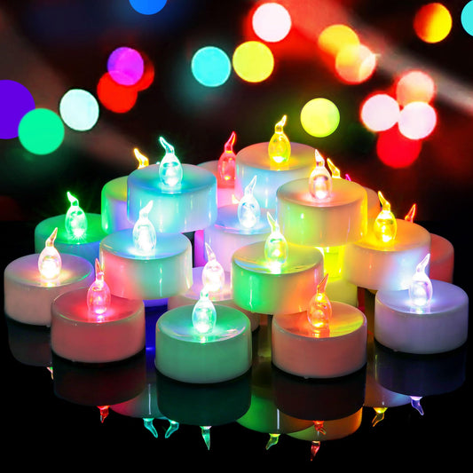 Yakpo 36 Pack Fast Color Changing Tea Lights Battery Operated, Flameless Flickering Electric Colored TeaLights, Flicker LED Colorful Votive Candles Bulk for Christmas Party Halloween Home Decorations