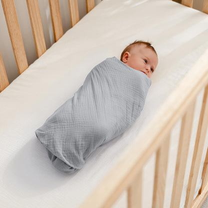 Comfy Cubs Muslin Swaddle Blankets Pack of 3, 107 x 107 cm, Soft 100% Cotton Baby Blanket Set, Large Swaddling Wraps for Newborns - Self-Soothing Baby Swaddle - Heather Blue, Pacific Blue, Fern
