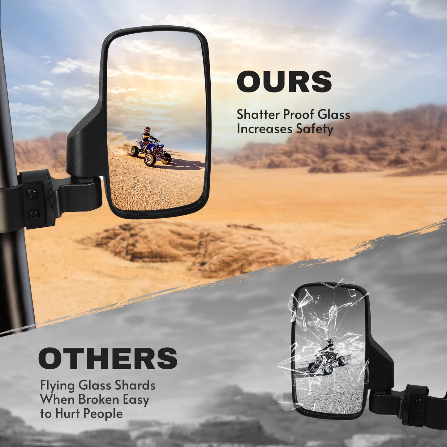 UTV Side Mirrors with 1.65" to 2" Roll Cage Bar, 360° Rotate Adjustable Rearview Mirror, Side by Side Mirrors for Polaris RZR Ranger Kawasaki Yamaha Pioneer 2020 (2 Pack)