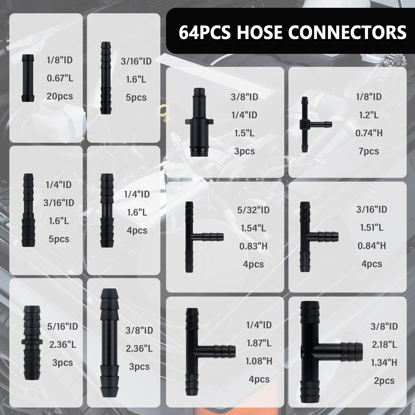 5Ft Automotive Vacuum Hose Kit,6PCS Silicone Tube Automotive with 64PCS Vacuum Line Connectors Car Accessories,Max 130PSI Silicone Hose for Car Replacement Vacuum Hose (70PCS)