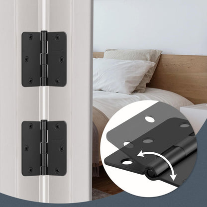 6 Pack 3.5" x 3.5" Black Door Hinges, Matte Black Door Hinges 3 1/2 Interior Door Hinges 1/4" Radius Standard Residential Bedroom Door