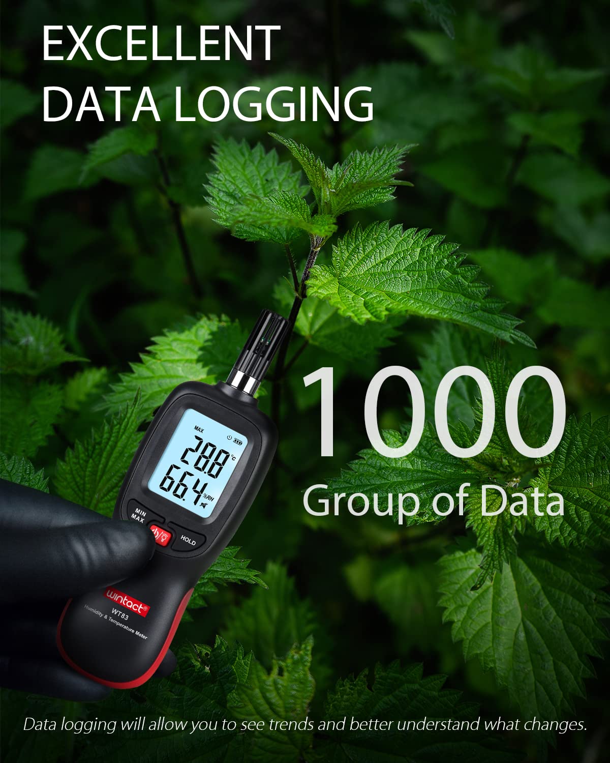 Wintact Digital Psychrometer Thermometer Hygrometer with Backlight Thermo hygro Meter, Dew Point and Wet Bulb Temperature with Max min Value, Data Hold, Battery Included