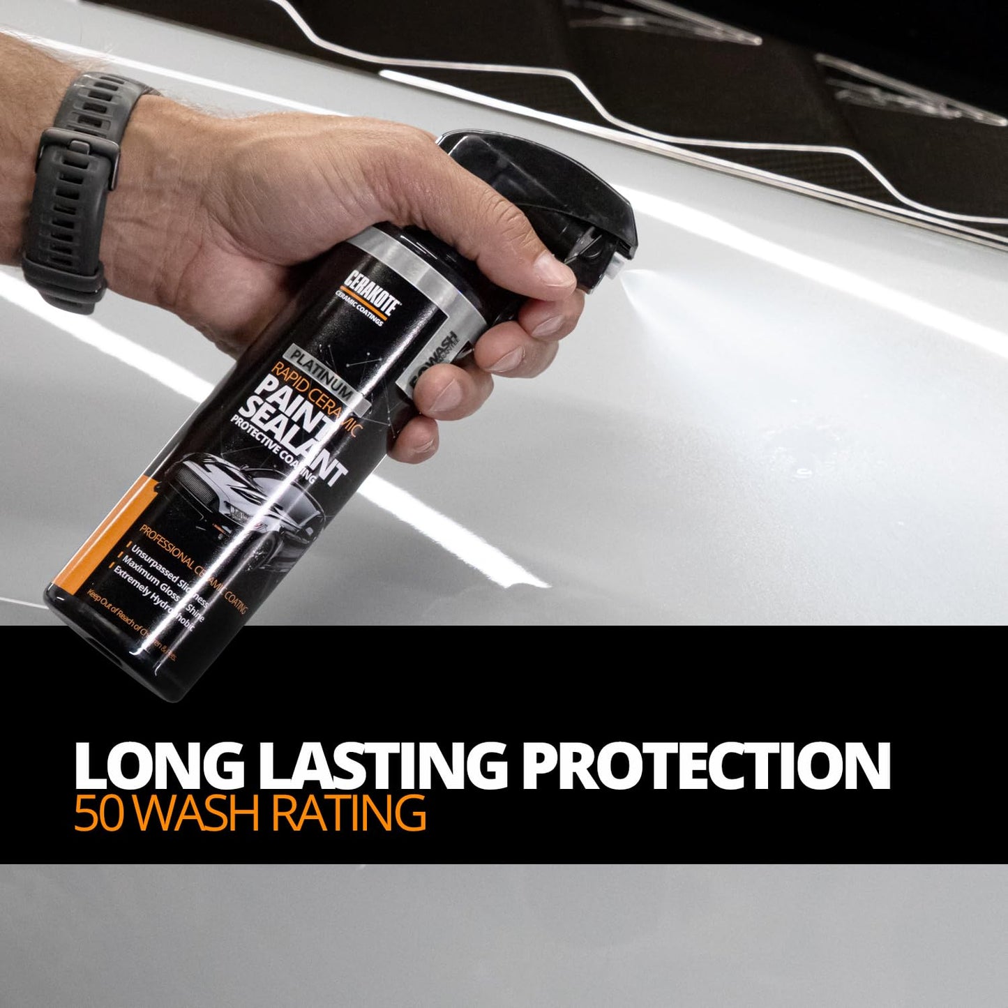 CERAKOTE® Platinum Rapid Ceramic Paint Sealant Spray (14 oz.) - Maximum Gloss & Shine – Extremely Hydrophobic – Unmatched Slickness - Ceramic Spray Coating - 50 Wash Rating