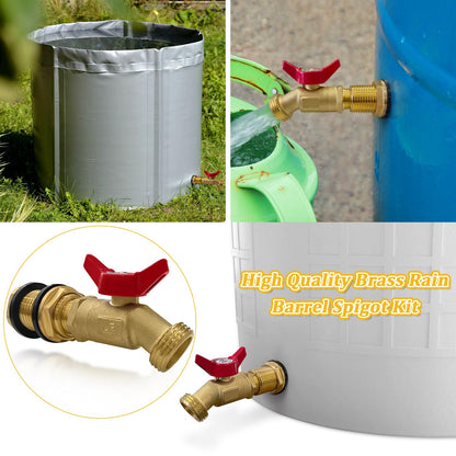 Brass Water Container Rain Barrel Faucets Lead-Free Spigot Kit 3/4" GHT Brass Rain Barrel Quarter Turn Ball Valve Spigot with Bulkhead Fitting Suitable for Garden Hose Thread Connection