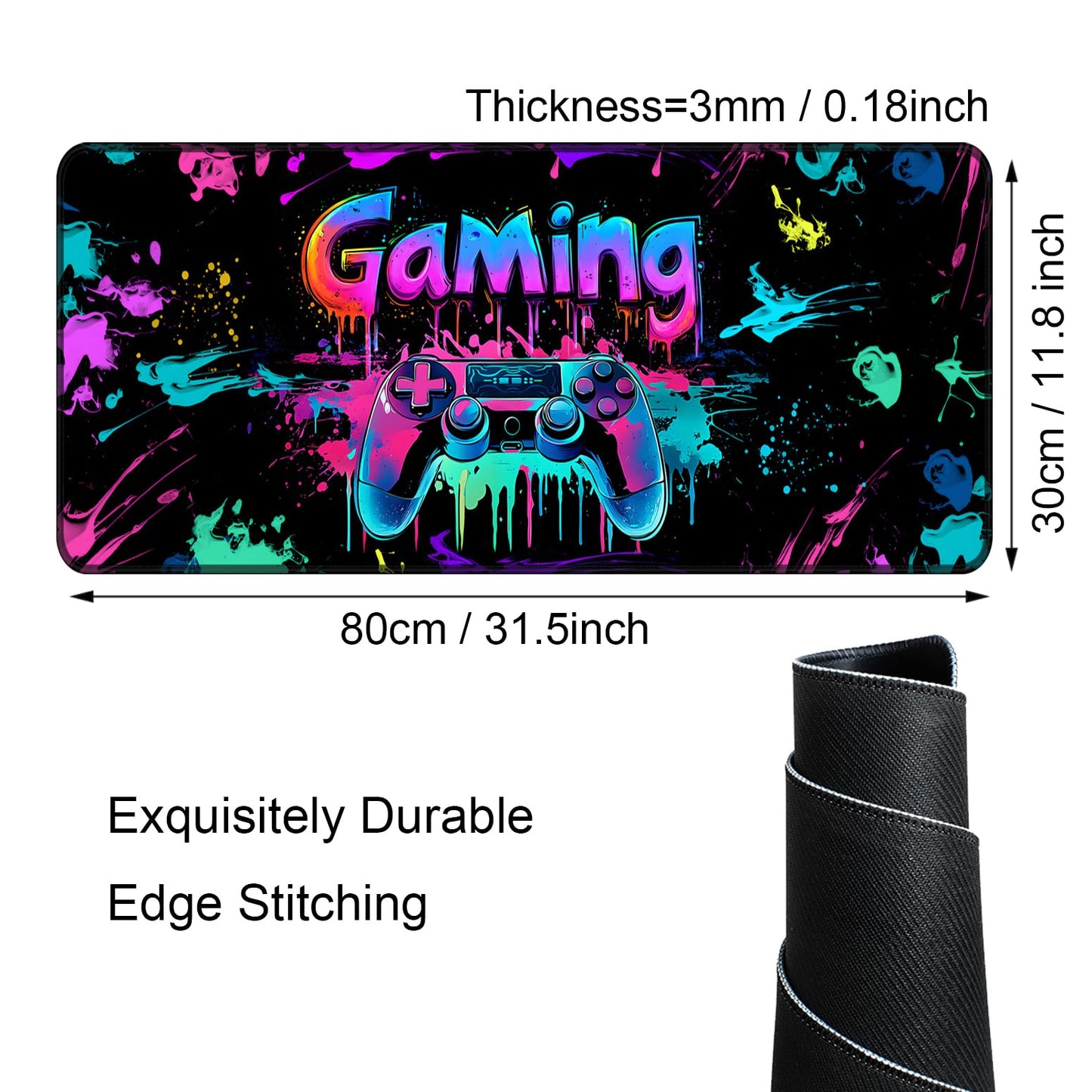 SparkLia Gaming Mouse Pad, UV Reactive X-Large Waterproof Blacklight Colorful Splatter Art Game Controller Non-Slip Rubber Base Mousemat, Glow in the Dark Desk Mat for Office Home - 31.5 x 11.8 inches