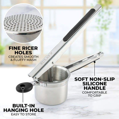Zulay Kitchen Large 15oz Potato Ricer, Heavy Duty Stainless Steel Potato Masher and Ricer for Mashed Potatoes, Mashed Potato Masher & Potato Press Kitchen Gadget for Perfect Mashed Potatoes