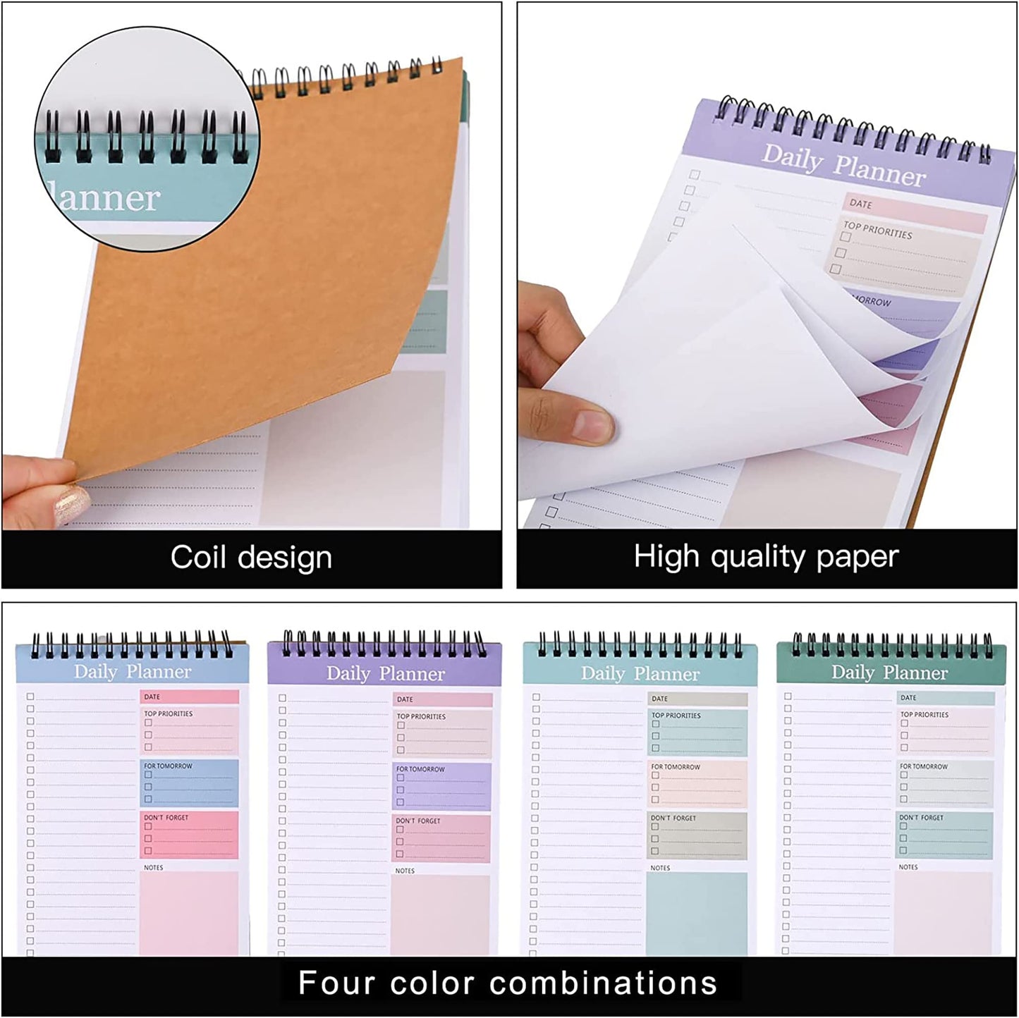 Daily Planner Notepad, 4 Pack To Do List Notepad, 52 Pages, Undated Planner and Organizer, A5, Daily Tasks Planner, Office Schedule Agenda