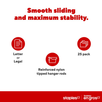 Staples Standard Green Hanging File Folders - Letter Size - 25 Pack