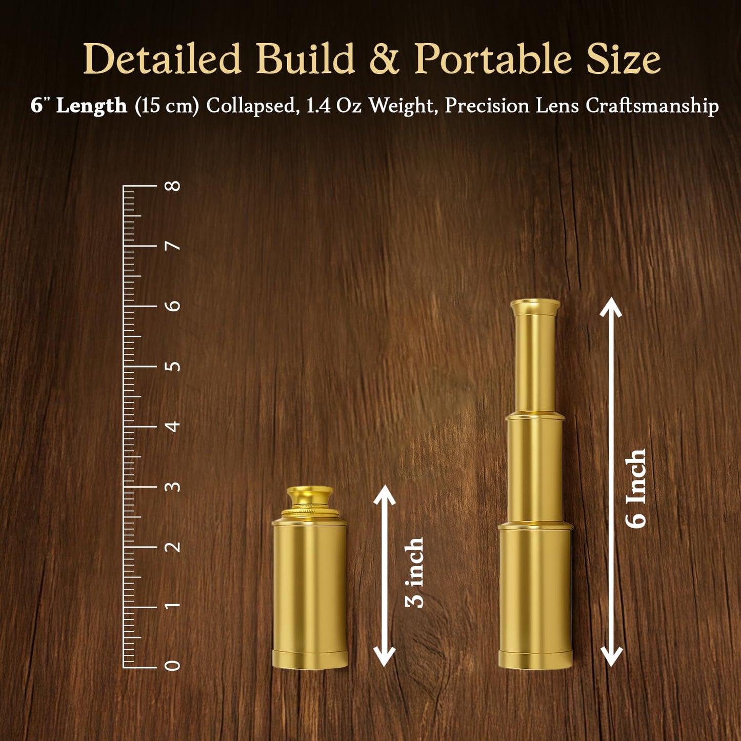 6 inches Solid Brass Handheld Telescope - Nautical Pirate Spy Glass
