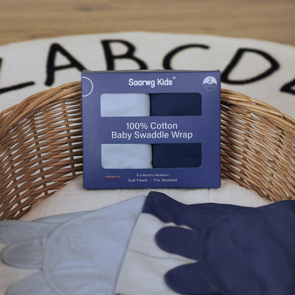 Soarwg Kids Baby Swaddle, Organic Baby Swaddles 0-3 Months, Swaddle Blanket, Swaddle Sack, Adjustable Newborn Infant Swaddle for Boy, Blue 2 Pack Small