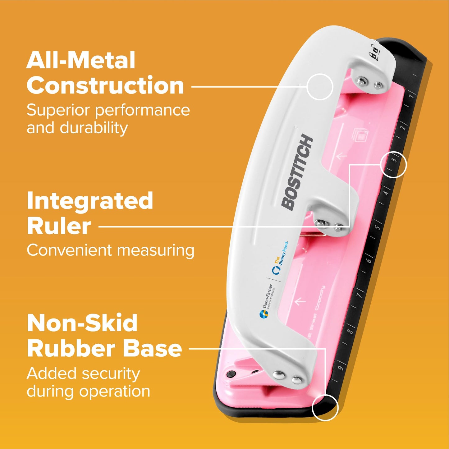 Bostitch inCOURAGE 12 Reduced Effort 3-Hole Punch, 12 Sheets, Pink (2188)