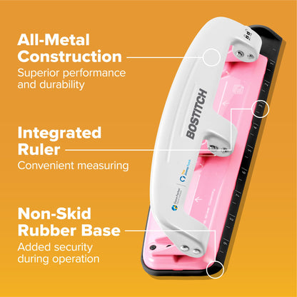 Bostitch inCOURAGE 12 Reduced Effort 3-Hole Punch, 12 Sheets, Pink (2188)
