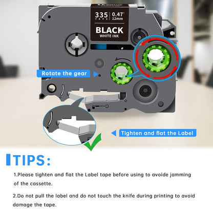 Unismar Compatible Label Tape Replacement for Brother TZe-325 TZe325 TZ325 for PT-D200 PT-D210 PT-D600 PT-D400 PT-H100 PT-H110 PT-1280 Label Maker, 3/8 inch x 26.2 feet, White on Black, 5-Pack