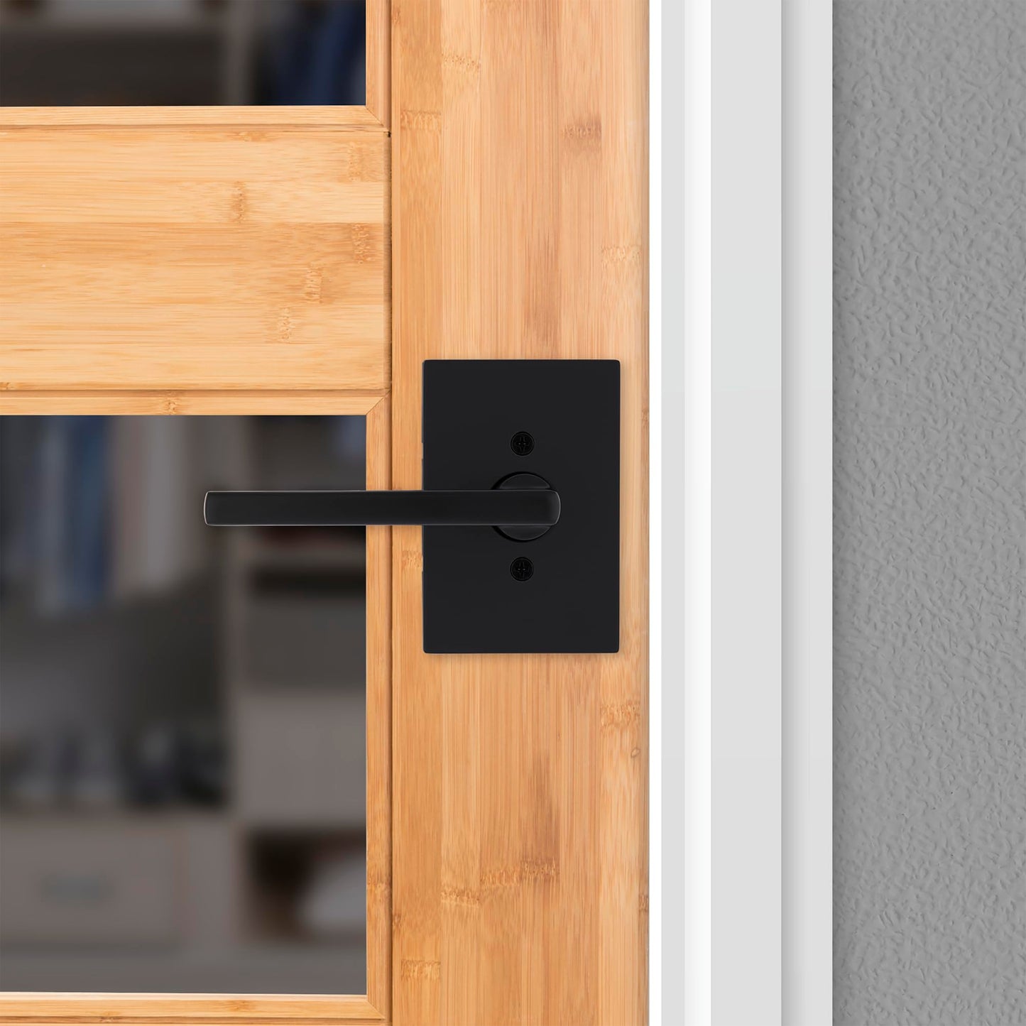 Kwikset Halifax Dummy Door Handle, Single Sided Lever for Closets, French Double Doors, and Pantry, Matte Black Non-Turning Reversible Interior Push/Pull Lever, with Microban Protection