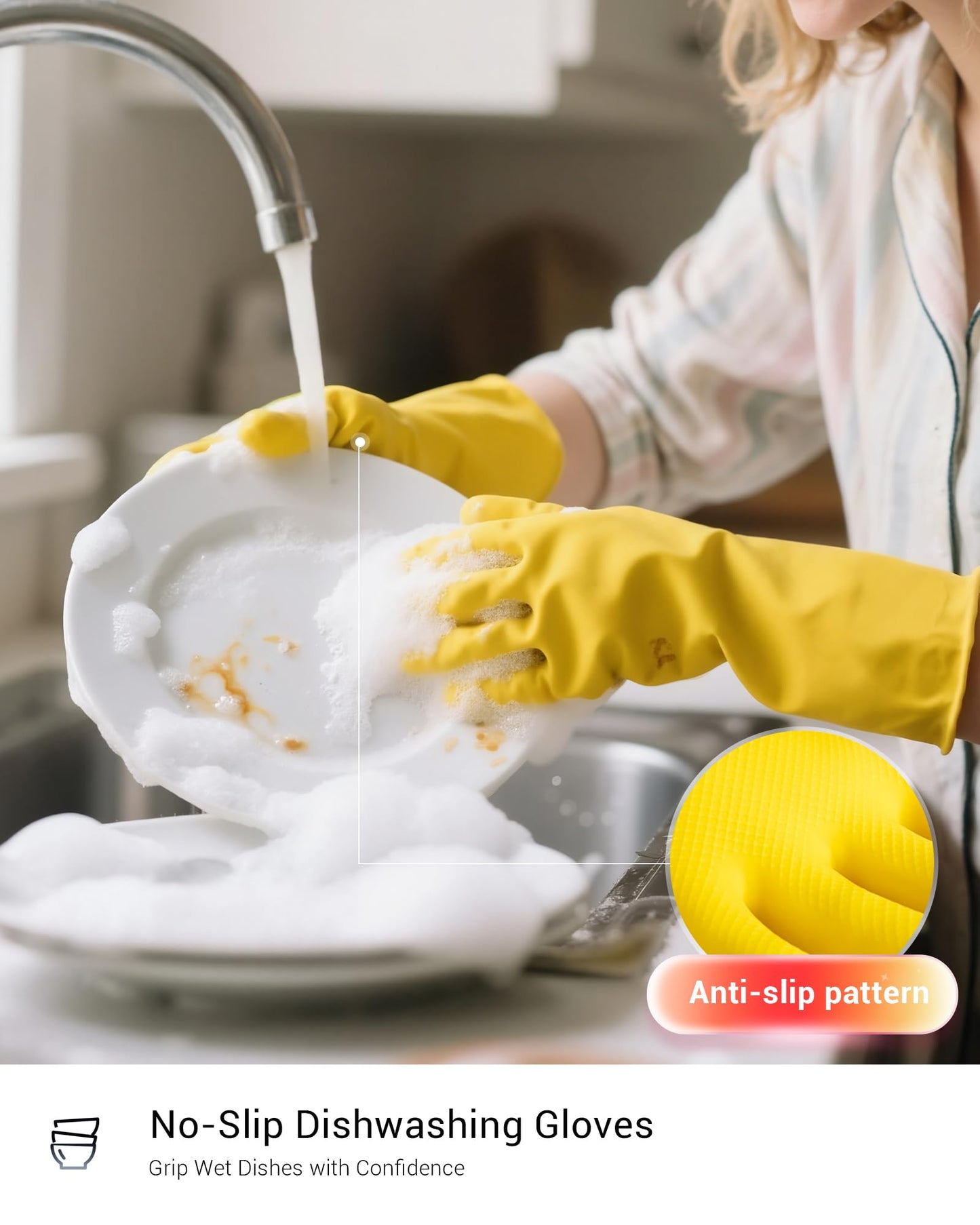 ThxToms 10 Pairs Rubber Cleaning Gloves, Reusable Household Dishwashing Gloves for Women Men, Kitchen and Bathroom Cleaning, Gardening, Pet Care, Extra Thickness, 20 Mil, 13", Heavy Duty, Non-Slip, L