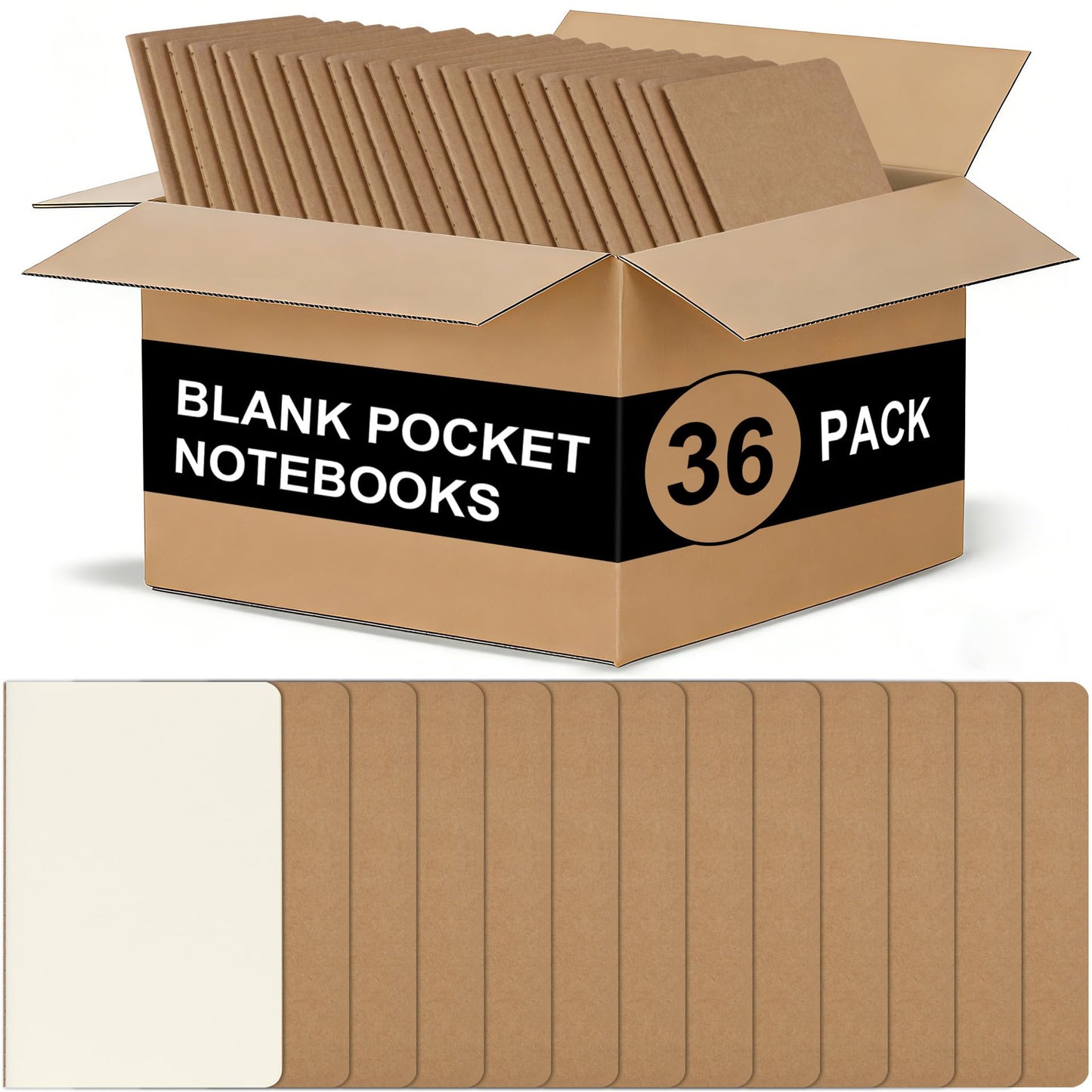 ZCZN 36 Pack Mini Blank Notebook, Jounural Kraft Notebooks, 30 Sheets/60 Pages, 3.5 * 5.5 Inches Notebooks Bulk, Diary, Subject, Memo Notebooks for Work, School, Office (36)