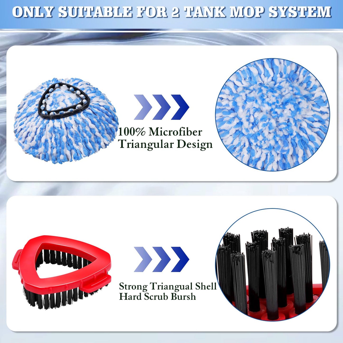 4-Pack Microfiber Spin Mop Head Replacements - Compatible with Oceda RinseClean 2-Tank System,Comes with 1 Mop Scrub Brush, 1 Mop Base & 4 Cleaning Floor Mop Heads Blue