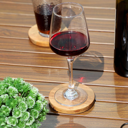 Wood Coasters for Drinks Tabletop Protection with Holder Set of 6, Acacia Wooden Coasters for Coffee Table Dining Table Desk Round with Non-Slip Pad Cup Coasters for Home Office Christmas Decor 4 Inch