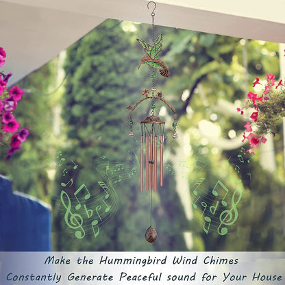 Wind Chimes - Green Hummingbird Wind Chimes for Outside Deep Tone 34 inches 5 Aluminum Tubes, Birthday, Mother's Day, Hummingbird Gifts for Mom, Grandma, Decorations for Home, Garden, Patio, Backyard