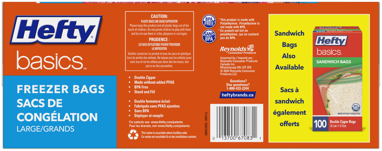 Hefty Basics Freezer Bags/Food Bags Large 80-count