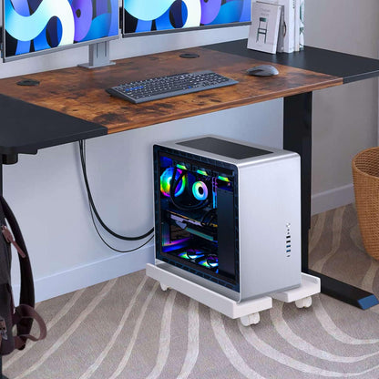 Seloom Adjustable Mobile CPU Stand, Heavy-Duty Desktop Stand with Rolling Caster Wheels, PC Riser Fits Most PC Gaming Desk Office