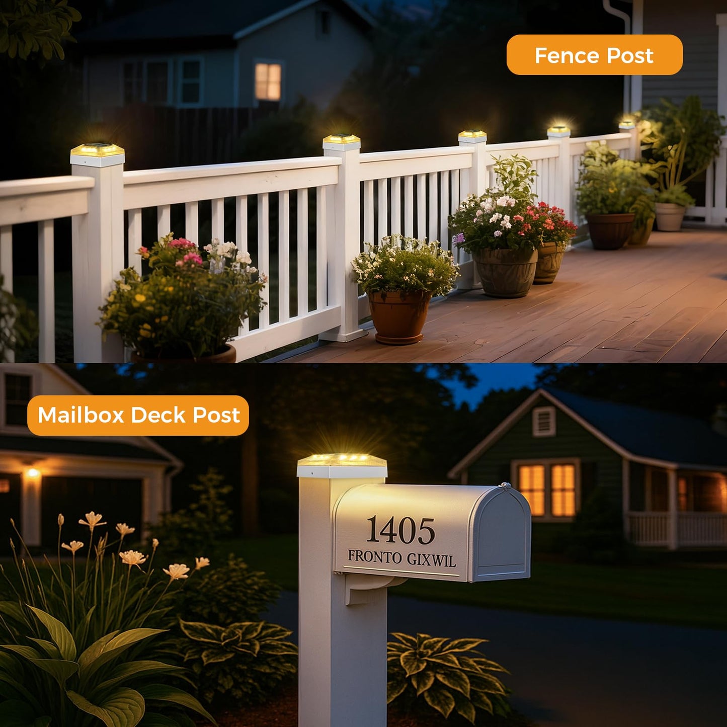 vighep 4x4 Solar Post Caps Lights, 2 Pack 3 Color Modes Outdoor Fence Post Solar Powered Lights, IP65 Waterproof Deck Post Light for Wooden/Vinyl Posts, Patio, Garden-White
