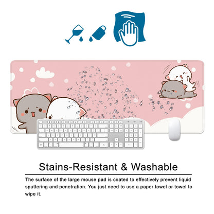 Pink Mouse Pad Cute Cat Large Gaming Mouse Pad Kawaii Keyboard Pad XL Desk Mat 31.5x11.8 inch Large Desk Pad Mouse Mat Pink Office Desk Accessories (Pink Cat -2)