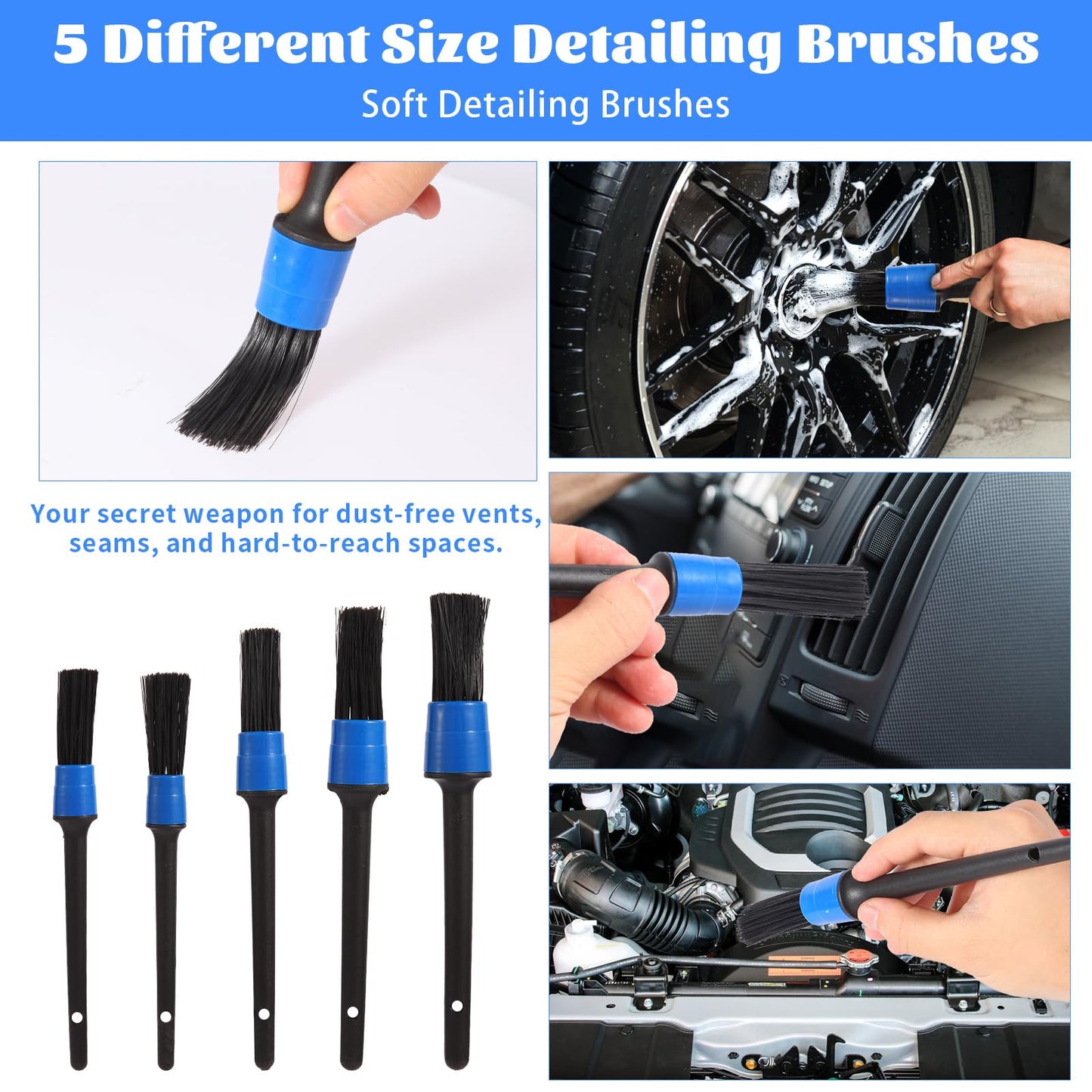 25 Pcs Car Detailing Brush Set No Scratch for Clean Interior or Exterior, Dashboard, Air Vent, Leather Seats, Emblems, Tires, Engine Bay