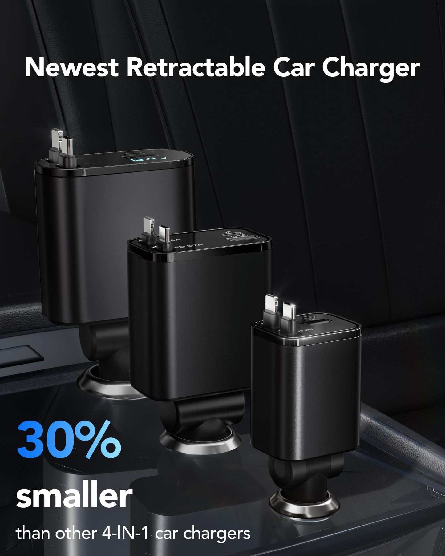 Retractable Car Charger Adapter for iPhone 17,4 in 1 Fast Charging Car Phone Charger,69W USB C Car Truck Accessories,Road Trip Essentials Gift for Men Women for iPhone 17 Pro Max 16 15 14 13 12,Galaxy