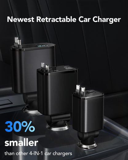 Retractable Car Charger Adapter for iPhone 17,4 in 1 Fast Charging Car Phone Charger,69W USB C Car Truck Accessories,Road Trip Essentials Gift for Men Women for iPhone 17 Pro Max 16 15 14 13 12,Galaxy