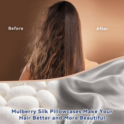 100% Mulberry Silk Pillowcase Pure,21 Momme Both Side Real Silk Pillowcases Hidden Zippered Slip Silk Pillowcase Hypoallergenic Soft Breathable for Hair, Skin and Good Sleep（Grey, Standard：20"x26"）