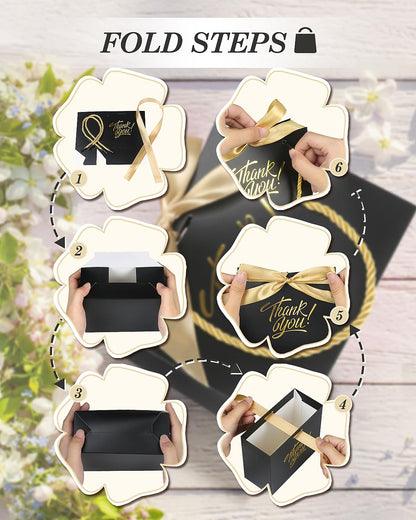 EQOREIIN 30 Pack Small Thank You Gift Bags with Handles 5.5 x 2.4 x 4.7 Inches Mini Black Gift Bags with Bow Ribbon Tiny Party Favor Bag Bulk for Easter Mother's Day Baby Shower Wedding (Black)