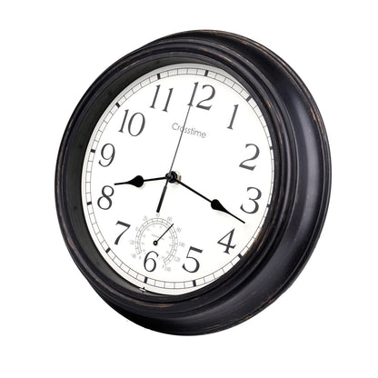 12 Inch Outdoor Clock Waterproof with Thermometer Combo, Retro Indoor Outdoor Wall Clocks for Patio Pool Garden Bahtroom Home Decor, Bronze