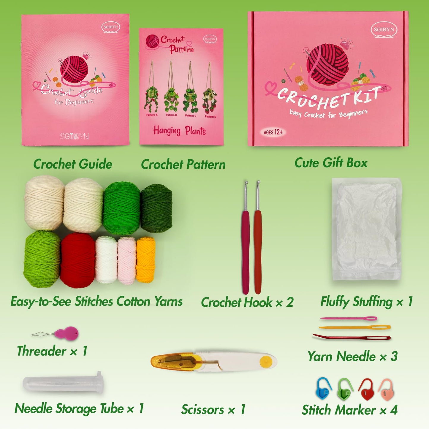 SGIBYN Crochet Kit for Beginners with Step-by-Step Video Tutorials,Beginners Starter Crochet Succulent Plant Kit for Adults,Knitting Kits Learn to Crochet Set (Hanging Plants)