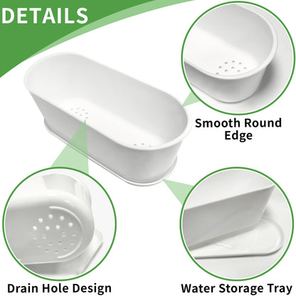 5 Set 8.5x3.5 Inch Plant pots, Rounded Rectangle planters with Multiple Drainage Holes and Trays, Window Box Planter for Indoor Windowsill, Balcony etc.