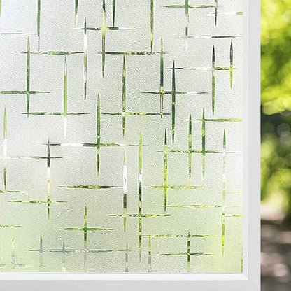 NINETREX Frosted Window Privacy Film,Window Cling Privacy Film, Decorative Glass Static Cling Non-Adhesive Vinyl Removable for Home Office Cross Pattern,60x200cm