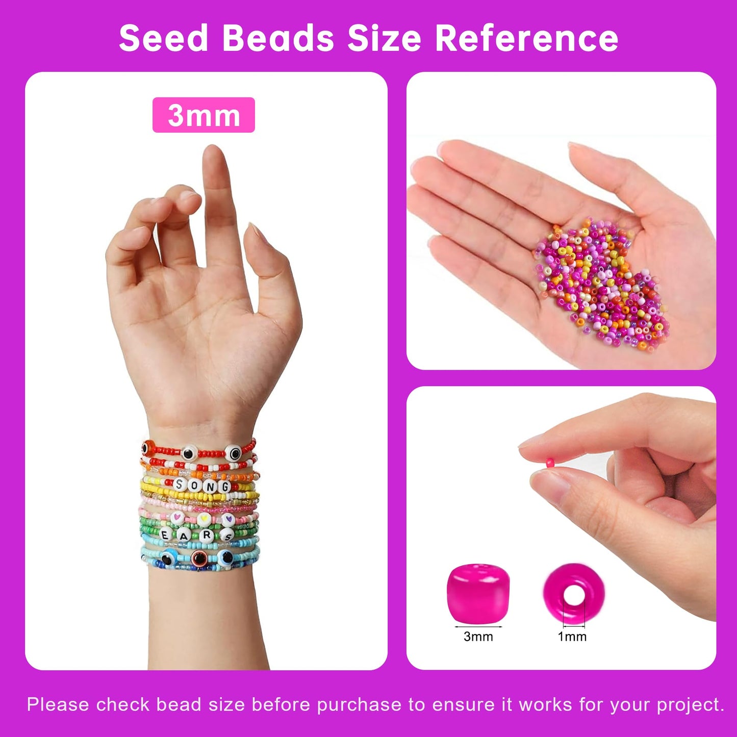 Redtwo 45000 Pcs 3mm Glass Seed Beads Kit, 7 Boxes 144 Colors Small Beads for Bracelets, Friendship Bracelet Kit with Charms and Letters, DIY Art Craft Girls Gifts