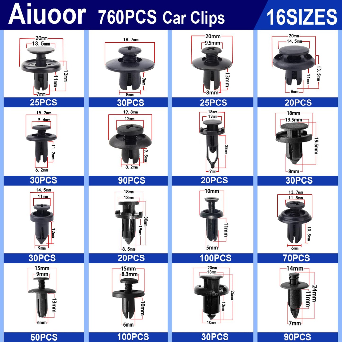 Car Clips 805PCS Nylon Push Pin Rivets - Auto Fastener Remover for Bumper, Fender, Door Trim Panel Retainer - Toyota GM Ford Honda Acura Chrysler