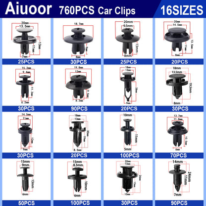 Car Clips 805PCS Nylon Push Pin Rivets - Auto Fastener Remover for Bumper, Fender, Door Trim Panel Retainer - Toyota GM Ford Honda Acura Chrysler