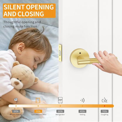 Amerdeco Brushed Gold Privacy Knurled Door Handles, Heavy Duty Interior Bedroom and Bathroom Lever, 1 Pack (AM0016)