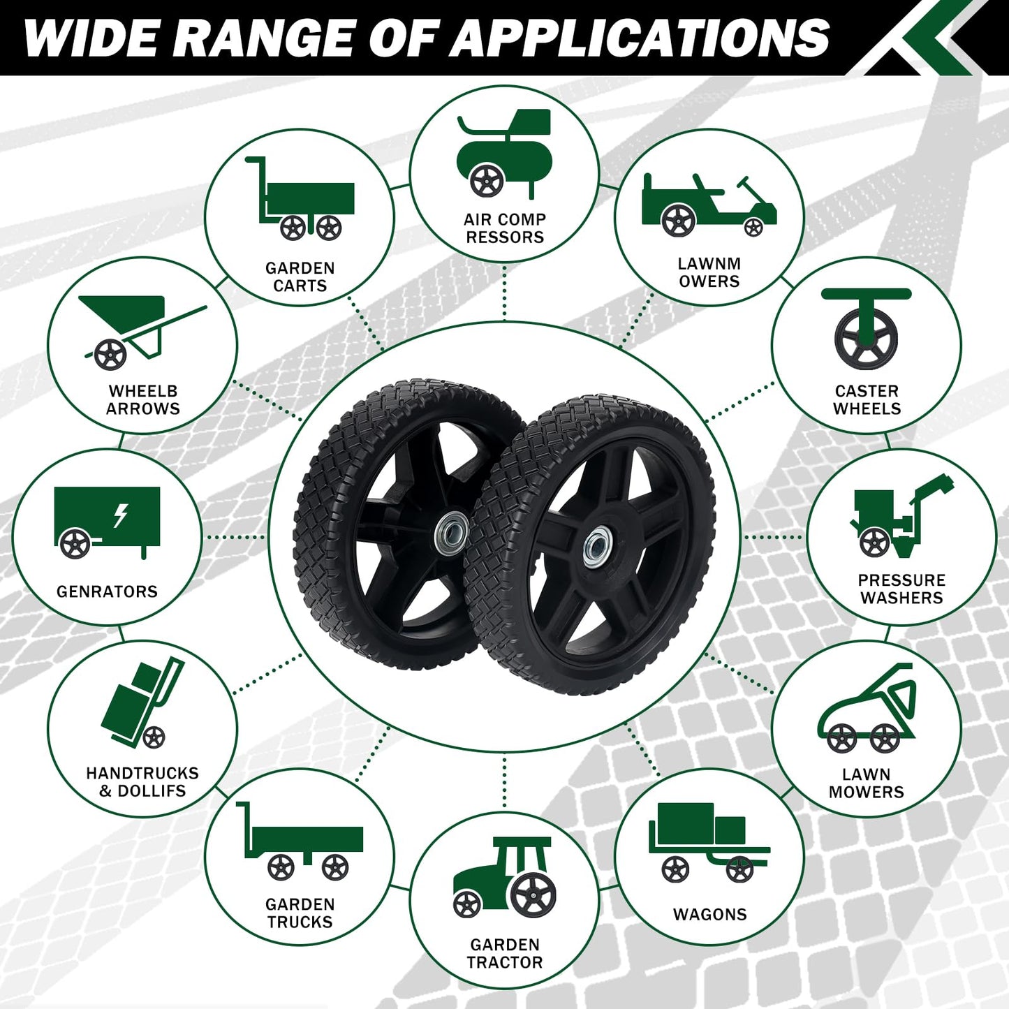 CheeMuii 8 Inch Lawn Mower Wheels 2 Pack 8" Push Lawn Mower Wheels with Bolts and Lock Nuts Kit Fit for Most Standard push Lawn Mowers/Generator/Garden Tiller/Handtruck