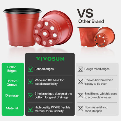 VIVOSUN 50 Pcs 6 Inch Plastic Plant Nursery Pots, Seed Starting Pot, Flower Plant Container for Seedlings, Cuttings, Transplanting