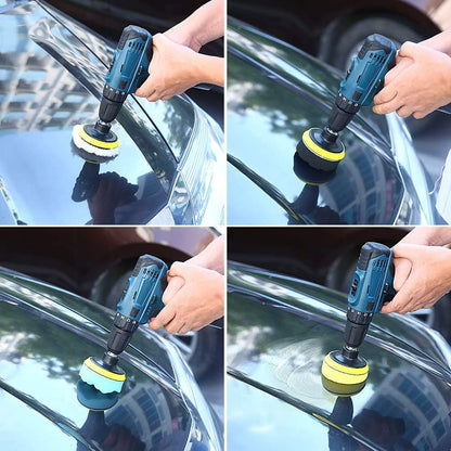 VASLON 38Pcs/lot 3 inch Car Polishing Buffing Waxing Kit Polisher Sponge Pads Set with Drill Adapter for Vehicle Waxing Boat Polishing(30 Pads+2 Drill Adapters+2 Suction Cups+2 woolen fiber polishing pads+2 pieces hook and loop pads)