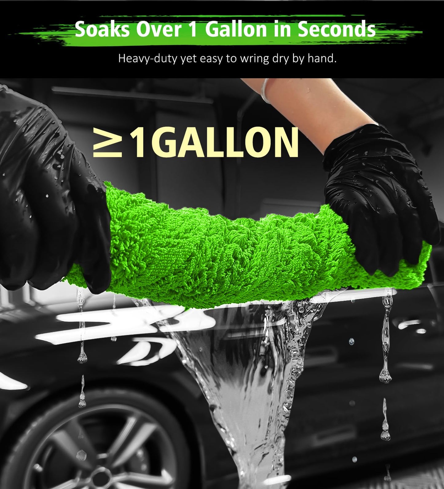 YeewayVeh 36"x28" Car Drying Towel Extra Large, 1400GSM Ultra Absorbent Double-Sided Twisted Loop Microfiber, Scratch-Free & Professional Grade Car Wash Towel for Cars, SUVs, Trucks (Green)